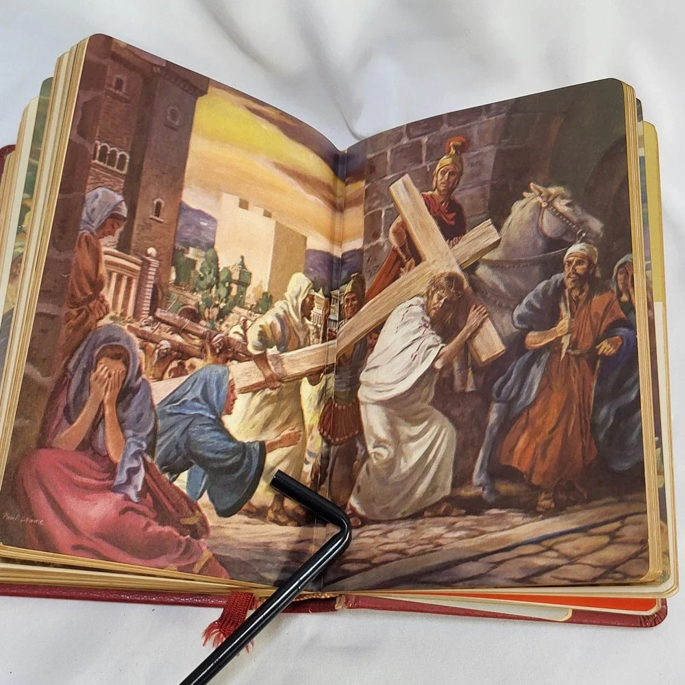 Vintage 1954 The Prayer Book Catholic Press Life of Christ Red Gilt Illustrated